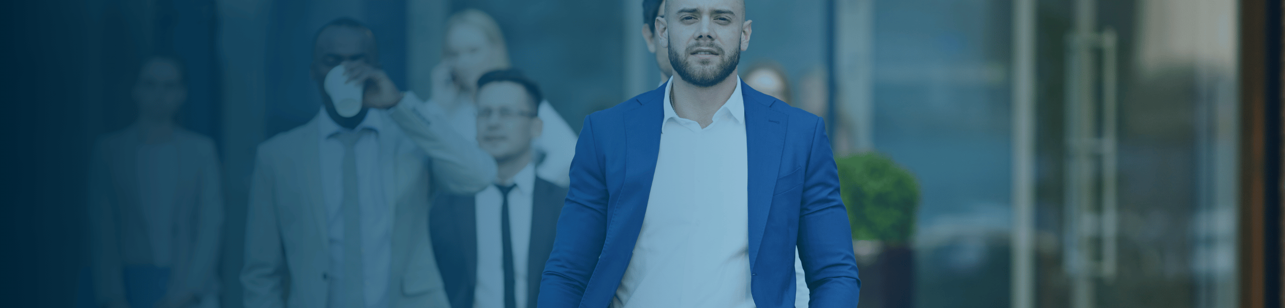Confident consultant walking from office building