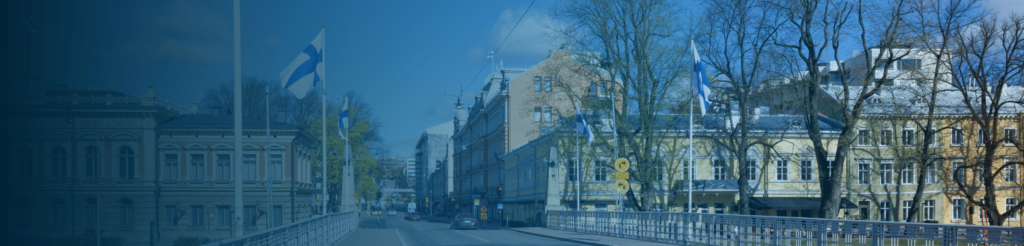 Street view in Finland with national flags – Umbrella Company Finland