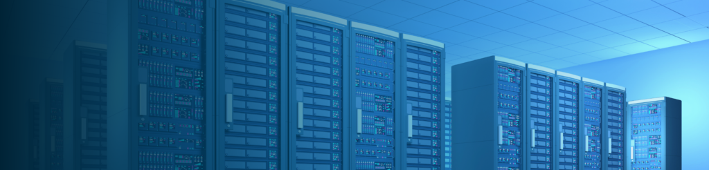 Illustration of modern data center server racks in Sweden