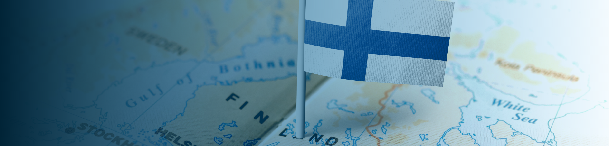 Finnish flag on a map of Finland, symbolising taxation and employment for foreign professionals.