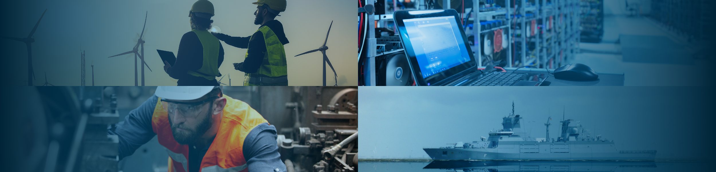 Collage showing energy infrastructure, industrial manufacturing, data center operations and defence activity in Sweden