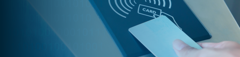 Access card being used at a digital card reader for Swedish site access